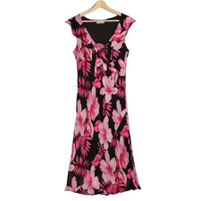 Marks & Spencer Dress Size UK 14 Black Pink Floral Bold Wedding Guest Party Y2K