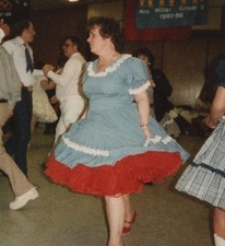 1980s Square Dance Woman Blue Dress Red Petticoat Partners