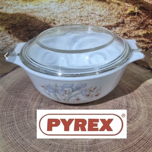 Vintage pyrex blue iris round - vintage,