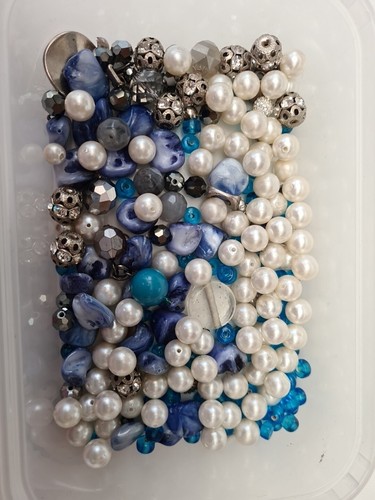 Mixed blue white - silver, beads