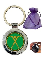 Crossed Shinty Sticks Personalised Beta Keyring in Gift Bag