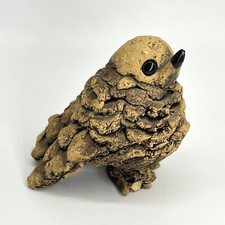 Vintage Sparrow Bird Pine Cone Ceramic Sculpture 3” Figurine Brown “Small Chips”