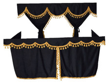 TRUCK CURTAINS FULL SET BLACK /GOLD  FIT MERCEDES,MAN,DAF,VOLVO,SCANIA , RENAULT