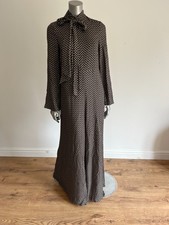 TED BAKER Jumpsuit Womens TB 2 UK 10 Black Geometric Print Wide Leg Long Sleeve