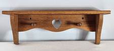 Native Wood Oak Decorative Accent Oak Shelf 20”LX5”Dx7"W Heart+Pegs Plate Rack