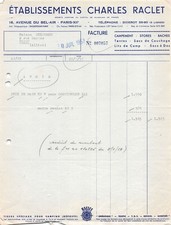 1957 INVOICE ETAB CHARLES RACLET IN PARIS 12TH - MAISON DELHOMME IN VICHY