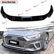 For Audi A4 S4 B9.5 Sline 2020-2024 21 3pcs Gloss Black Front Bumper Spoiler Lip