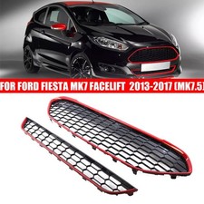 Front Upper+Lower Bumper Grille Honeycomb For 13-17 Ford Fiesta Zetec-S MK7 7.5