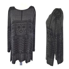 Black Studded Blouse Tunic Top Shiny Geometric Lagenlook Crystals size M L