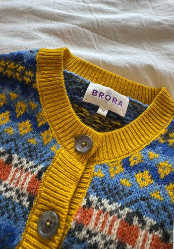 Brora mustard navy cardigan - brora,