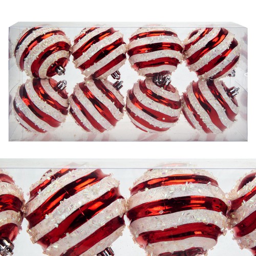 Red white stripe baubles - red,