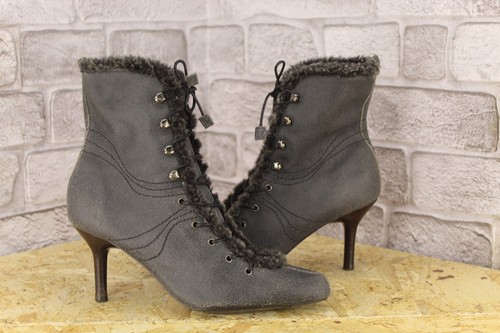 Grey leather mid heel - leather, ankle