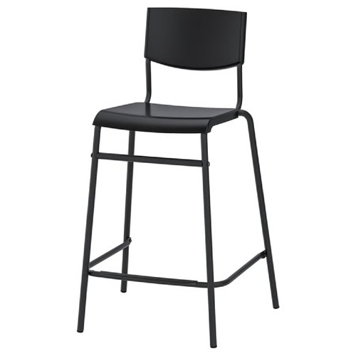 Black bar stool with backrest - black,