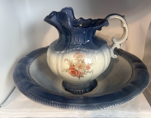 Vintage blue white floral - blue,