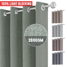 100% Linen Blackout Curtains Thermal Ready Made Eyelet Ring Window Curtains Pair