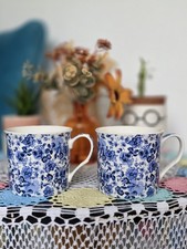 Abbeydale Collection Palace Mug Tea Cup Anemone Flowers Blue White Floral