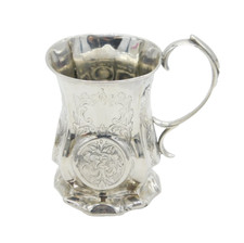 Victorian Sterling Silver Floral Panel Christening Mug Antique 1855 London