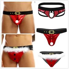 UK Sexy Mens Christmas Thong Briefs Funny Jockstrap Santa Claus Underwear Party 