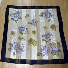 VALENTINO Large Floral Silk Scarf 85×85cm Navy White Purple Slight Pulling