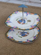 EARLY 20thC- 1930-40s H&K TUNSTALL- CRINOLINE LADY SQUARE PLATE CAKE STAND= 9"SQ