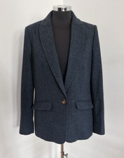 Joules Tweed Jacket UK 12 Navy Herringbone Wool Country Blazer Bramble Womens