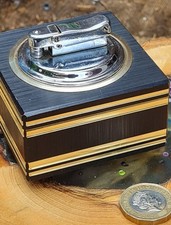 Colibri Vintage Petrol Table Lighter Working Black and Gold Stripe Made In Japan