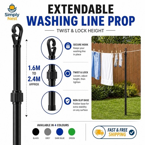 Adjustable washing line prop - washing,