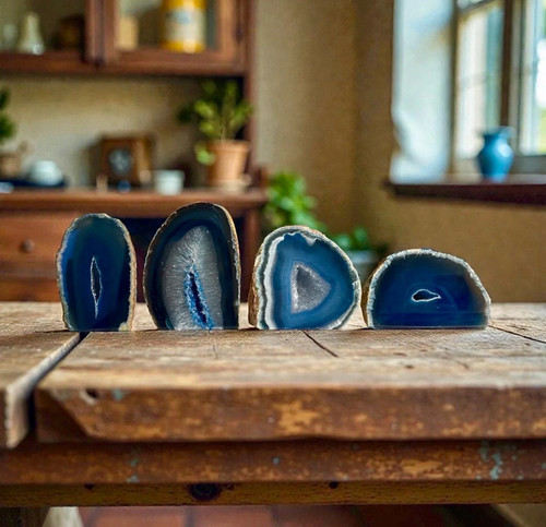 Blue agate standing cut base - agate,