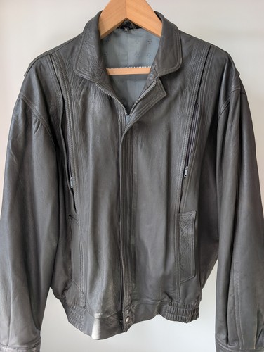 Vintage grey leather bomber - vintage,