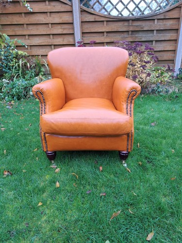 Tan leather club chair - club,