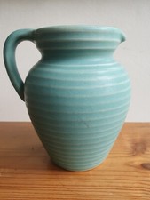 Vintage Lovatts Pottery Green Stoneware 1.5 Pint Ribbed Jug - Height 5.75 inches
