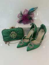 Emerald Green Wedding Diamanté Shoes Bag Fascinator Bridal