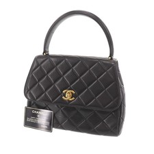 CHANEL Used Matelasse Handbag Black Lambskin Leather France #CY706 S