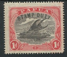 PAPUA STAMP DUTY 1916 1d CURVED STAMP DUTY BAREFOOT 11 USED