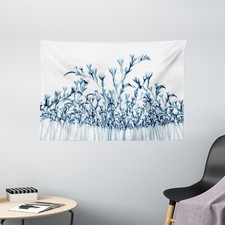 Teal White Wide Tapestry X-Ray Floral Nature