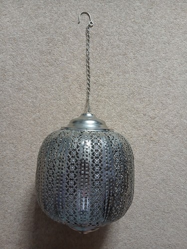 Moroccan silver metal hanging - silver,