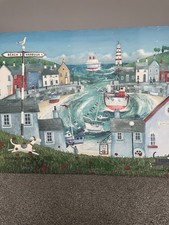 Peter Adderley Large Coastal Harbour Canvas Wall Art – Collection Only