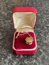 Vintage Yellow Gold Plated Tie Tack With Chain Hexagonal