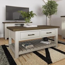 Solid Reclaimed Pine Coffee Table 2 Drawer Driftwood Finish