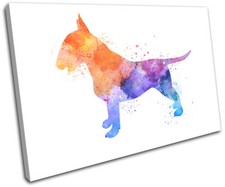 Watercolour Bull Terrier Dog Animals SINGLE CANVAS WALL ART Picture Print