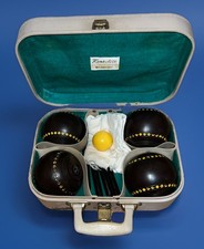 Vintage Henselite Lawn Bowls w/ Carrying Case & Jack 1976 Size 2 ALBA  Supergrip