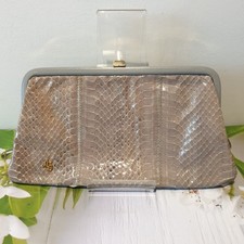 Vintage JANE SHILTON BAG JS Grey Snakeskin CLUTCH Lined Top Frame 70s 80s UK