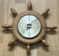 Vintage ships wheel Wall Wooden nautical maritime Barometer Used Very Good