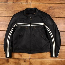 Vintage Frank Thomas Leather Jacket XL Biker Moto Cafe Racer Armoured Striped