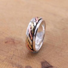 Mens Womens 925 Sterling Silver Celtic Braided Spinning Worry Band Ring All Size
