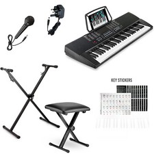 61 Keys Electronic Keyboard Stand Digital Music Piano, Microphone & Stand/Stool