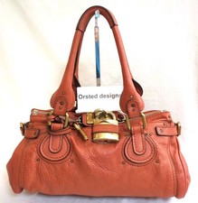 Chloe Paddington Handbag Shoulder Bag Red Orange Padlock Leather Key Auth Rare