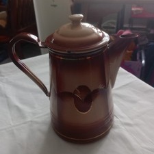 Vintage Two Toned Brown Enamelware Coffee Pot Lid Gold Accent AESCH Sweden