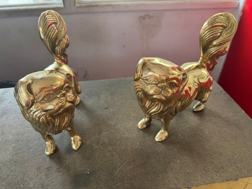 Pair vintage brass foo - pair, dogs