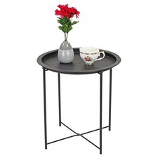 Metal Side Table Detachable Tray Top Round End Sofa Table Garden Terrace Balcony